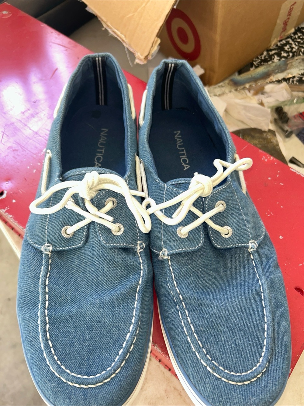 Nautica Denim Blue Canvas Boat Shoes with White Laces